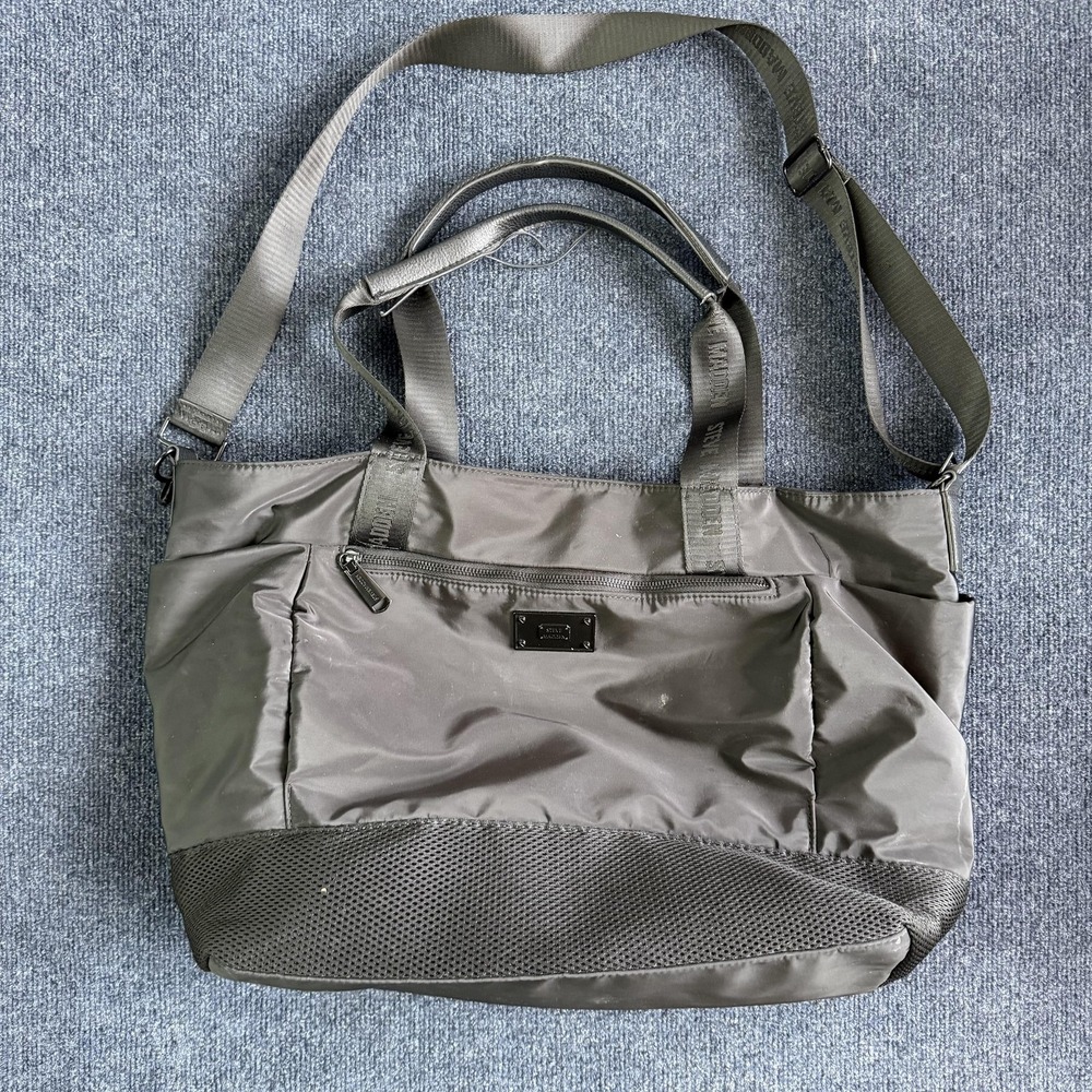 Steve Madden Tote Bag Womens Large Gray Nylon Mesh Zip Crossbody Shoulder Travel